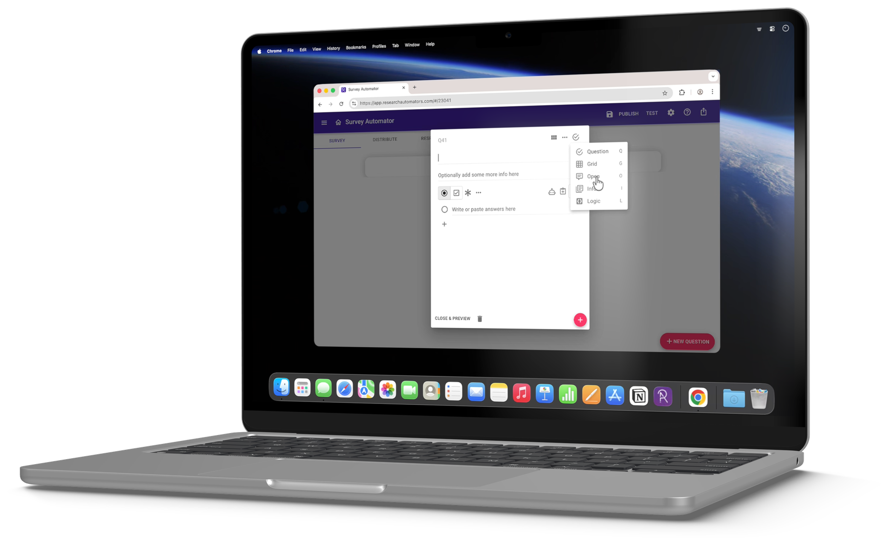 Survey Automator open on a laptop, showing the question editor